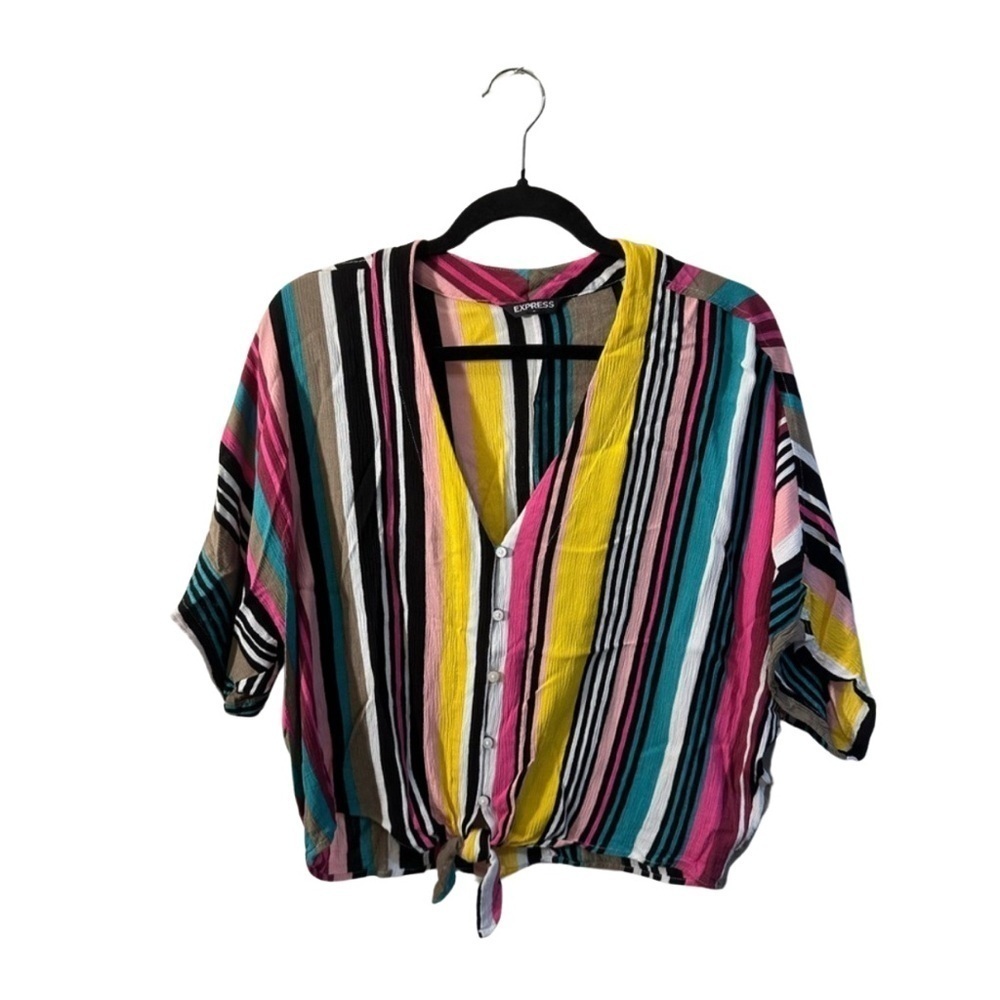 Express Striped Cropped Button-Down with Tie (M/L)